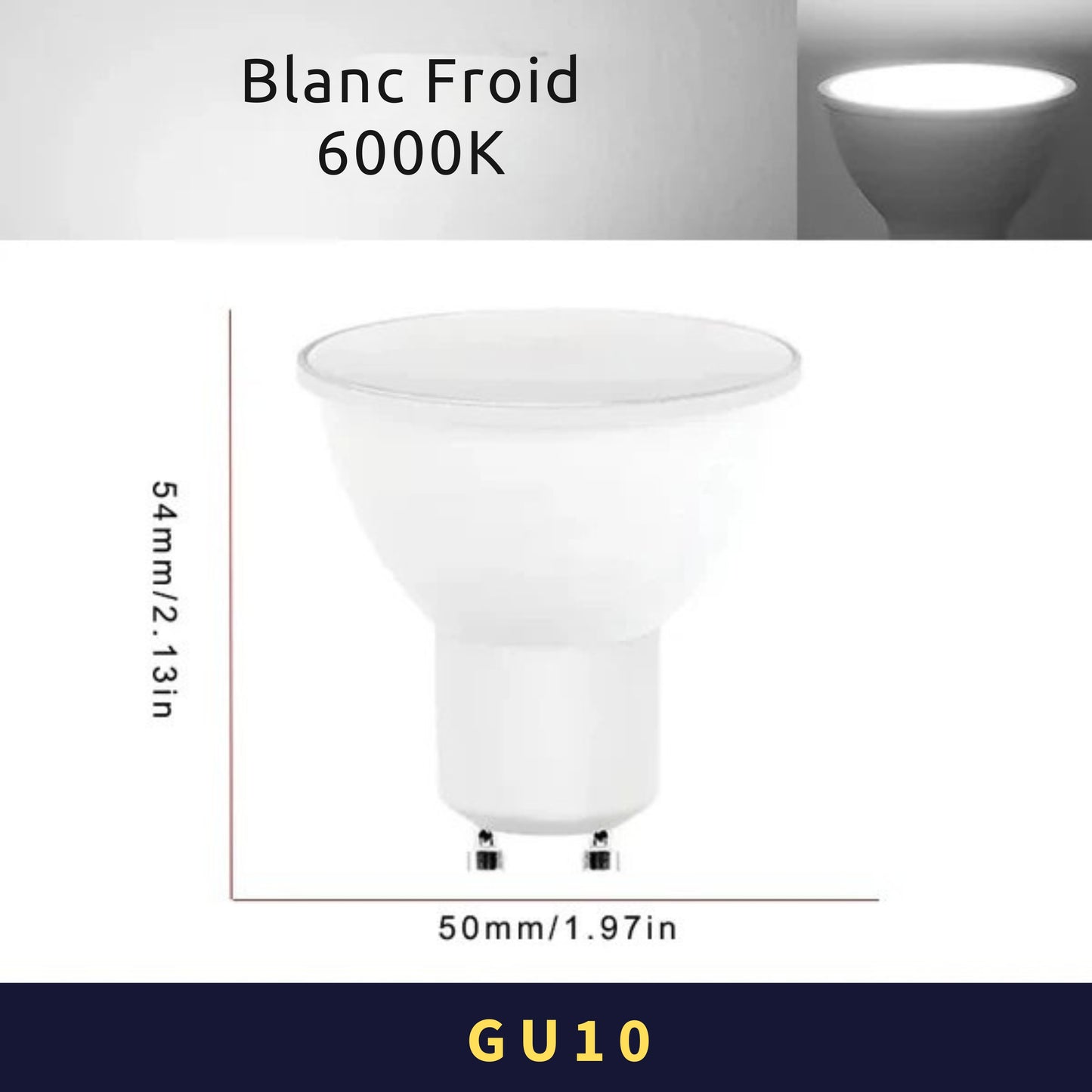 Lot de 10 Ampoules LED Spot – GU10 – 9W – Blanc chaud 3000K / Blanc froid 6500K – Éclairage domestique écoénergétique