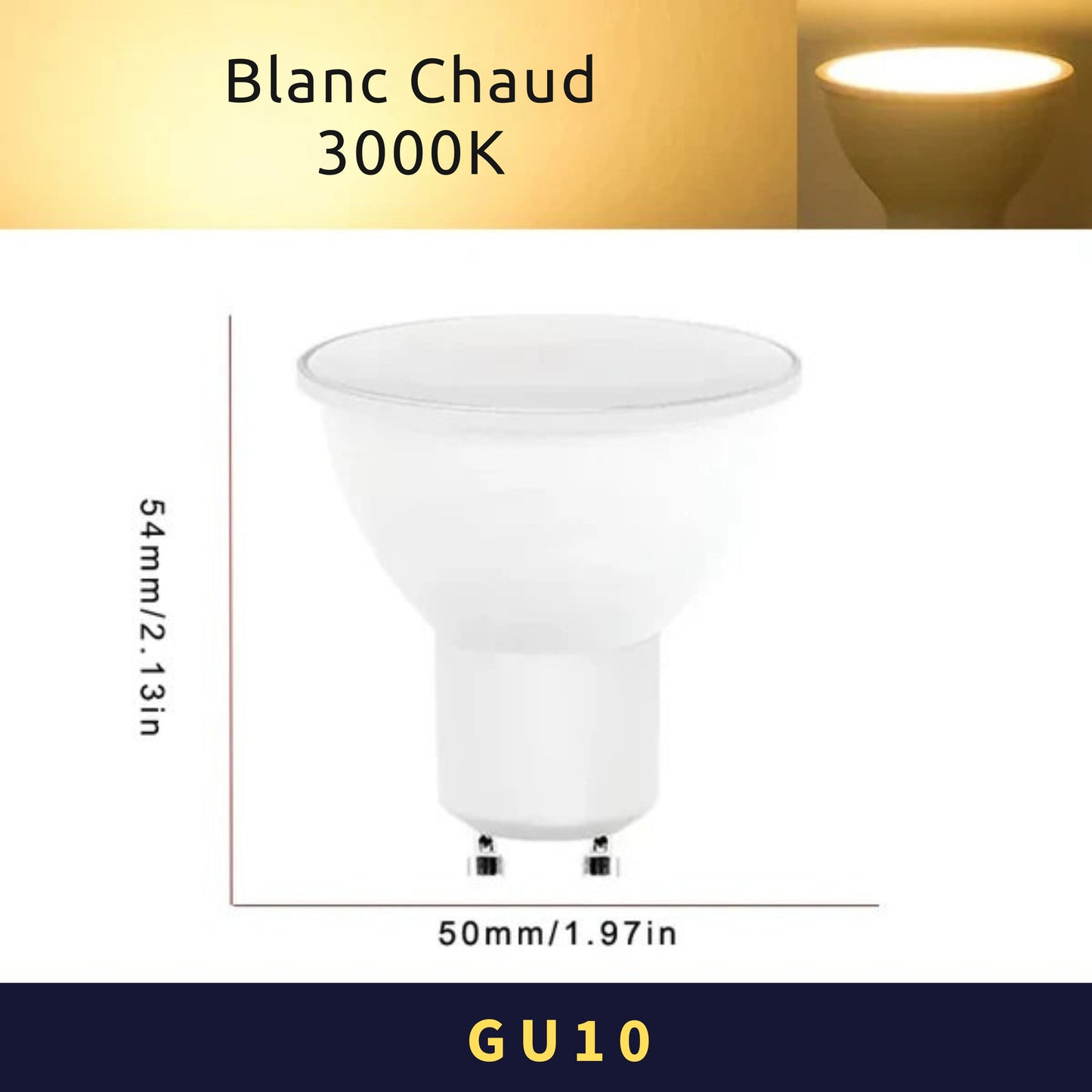 Lot de 10 Ampoules LED Spot – GU10 – 9W – Blanc chaud 3000K / Blanc froid 6500K – Éclairage domestique écoénergétique