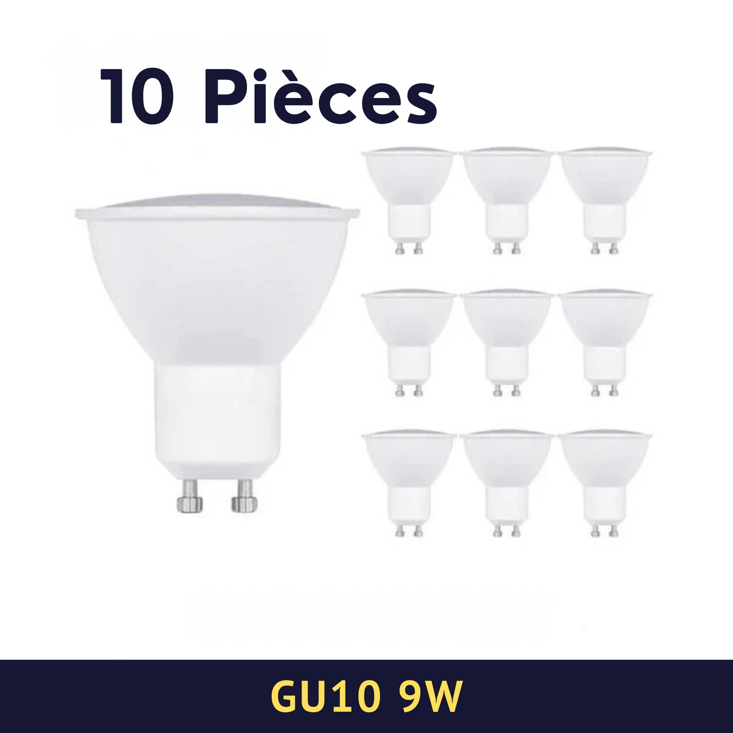 Lot de 10 Ampoules LED Spot – GU10 – 9W – Blanc chaud 3000K / Blanc froid 6500K – Éclairage domestique écoénergétique